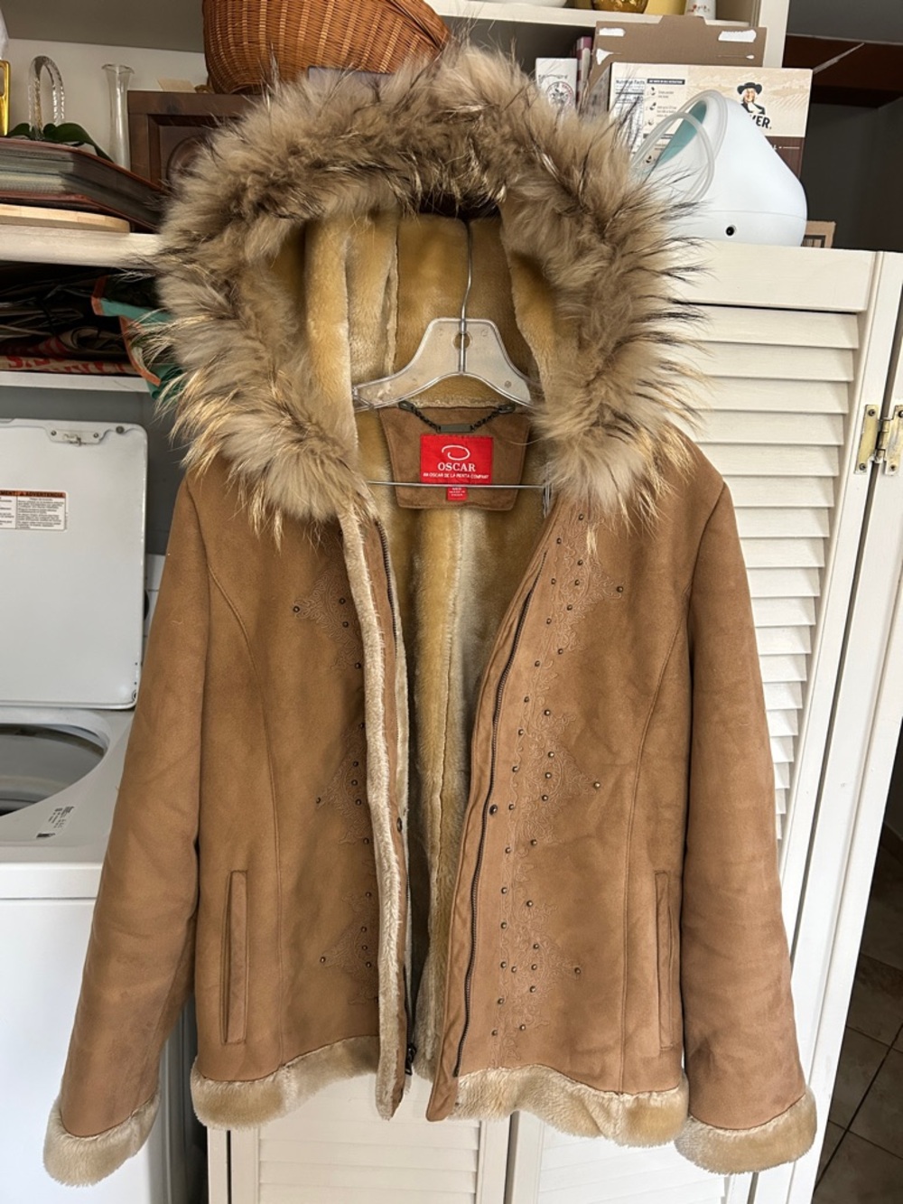 Oscar de la renta Faux-Shearling Hooded Coat in Tan